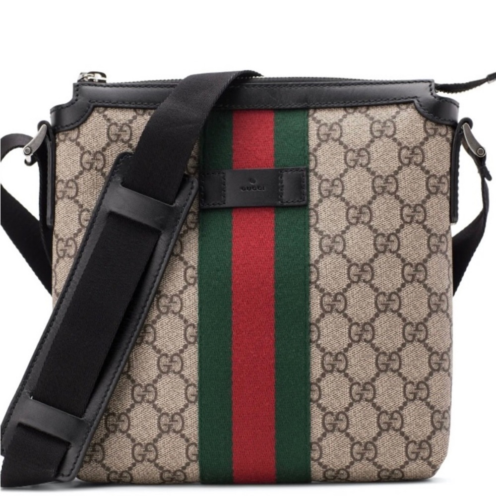 Classic logo red/green stripe Gucci messenger bag.